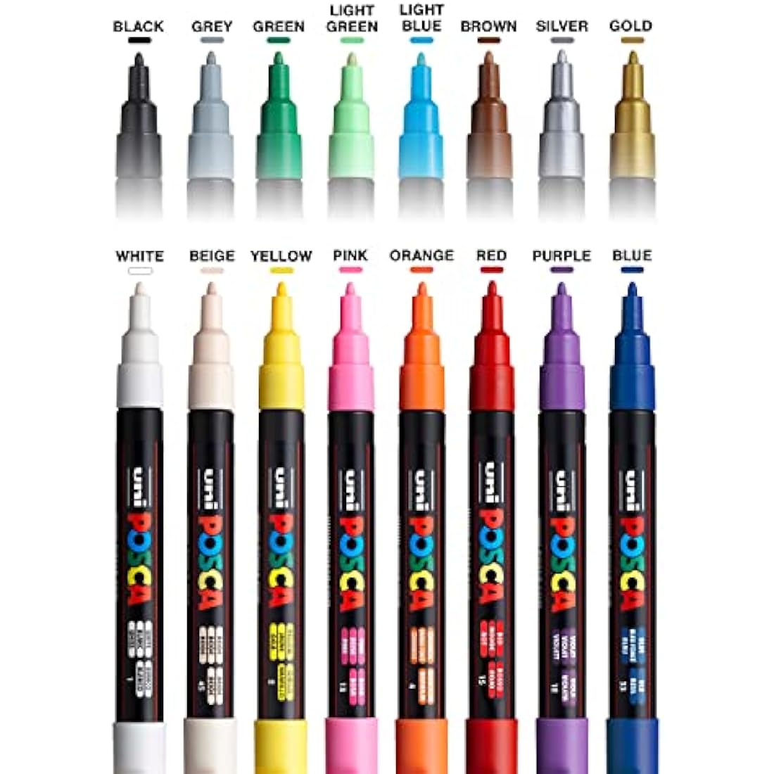 Uni-Ball 186516 - POSCA marker met fijne ronde punt, set van 16, basiskleuren