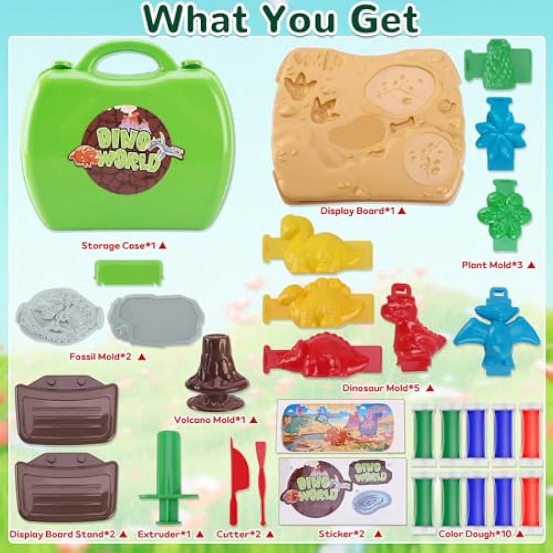 Dear Deer Kids Play Color Dough Dinosaur Play Set 26 Pcs Pretend Play Toy Kit with Dough and Moulds in a Portable Case