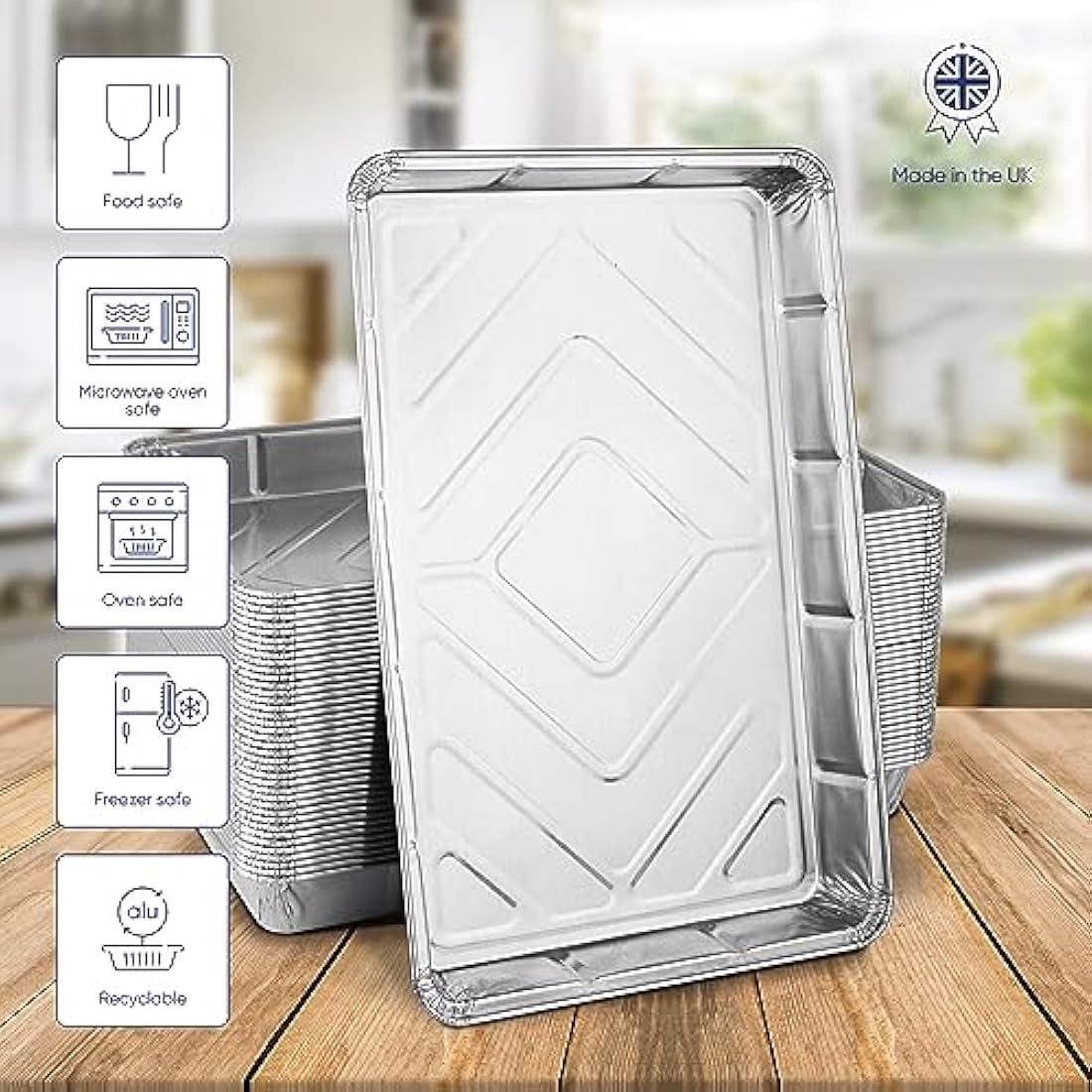 Coppice Aluminium Foil Tray for Baking, BBQ, Roasting, Grilling & Food Storage | 32cm x 20cm x 3cm | Freezer, Microwave, Air Fryer & Oven Safe (40 Trays)