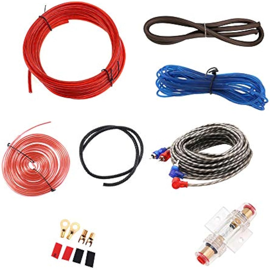 Mintice Car Amplifier Wiring Kit Audio Subwoofer AMP RCA Power Cable AGU FUSE 8 Gauge GA AWG Wire Install Connector Holder Automotive Van