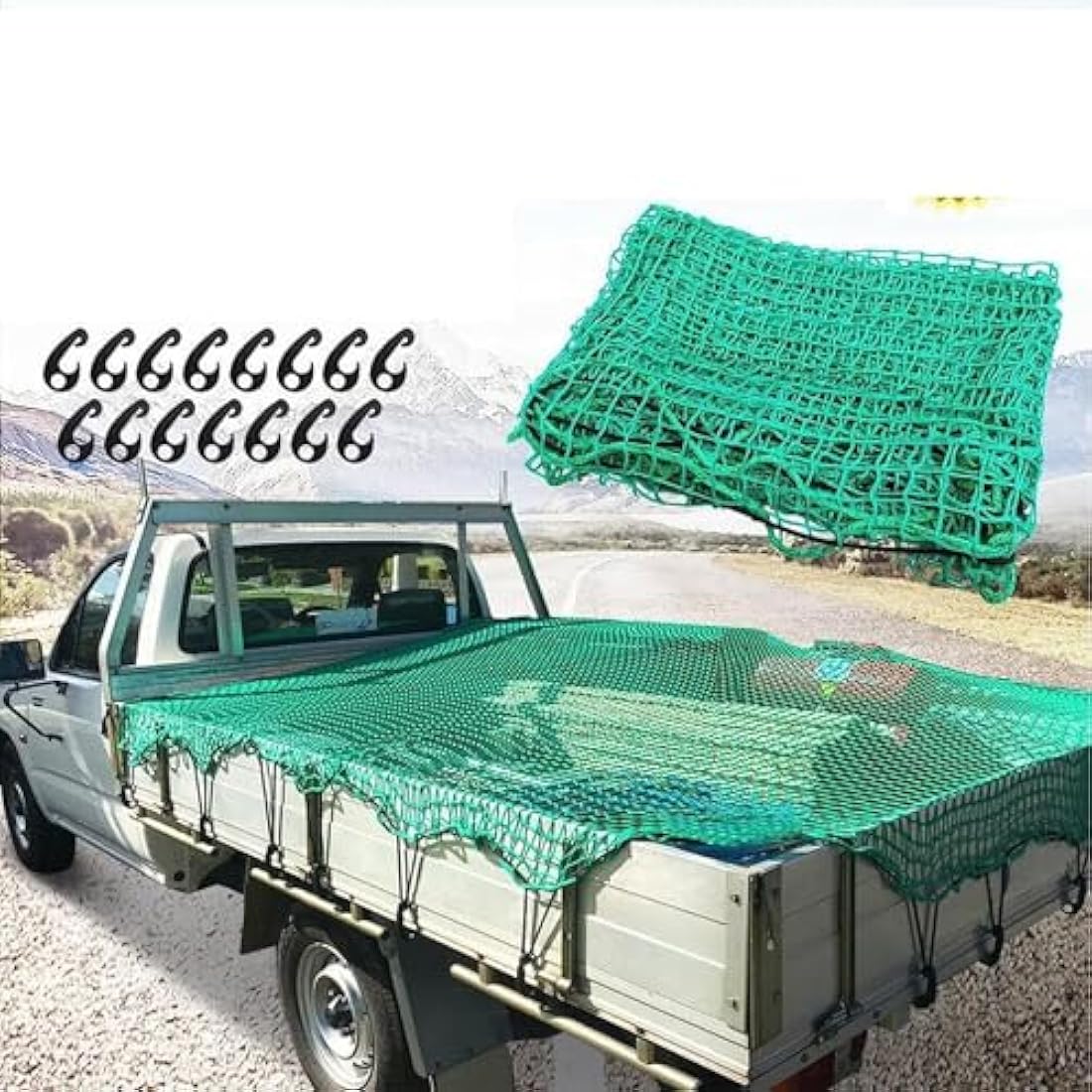 sigaer Safety Net Cargo Net For Pickup Truck, Truck Cargo Netting And Roof Rack Cargo Net Trailer Luggage Net Heavy Duty Tie-Down Mesh(Color : Green, Size : 2.5x3.5m)