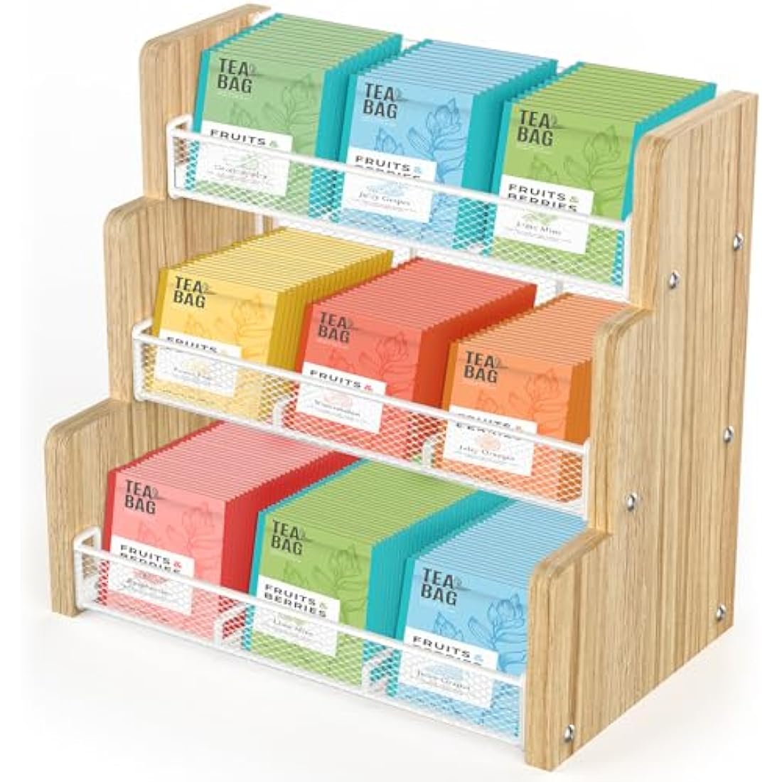 THYGIFTREE Tea Bag Organizer, 3 Tier Tea Box Storage, Solid Wood Tea Bag Holder for Kitchen, Office, Countertop,Sugar Packets, Creamers Holder