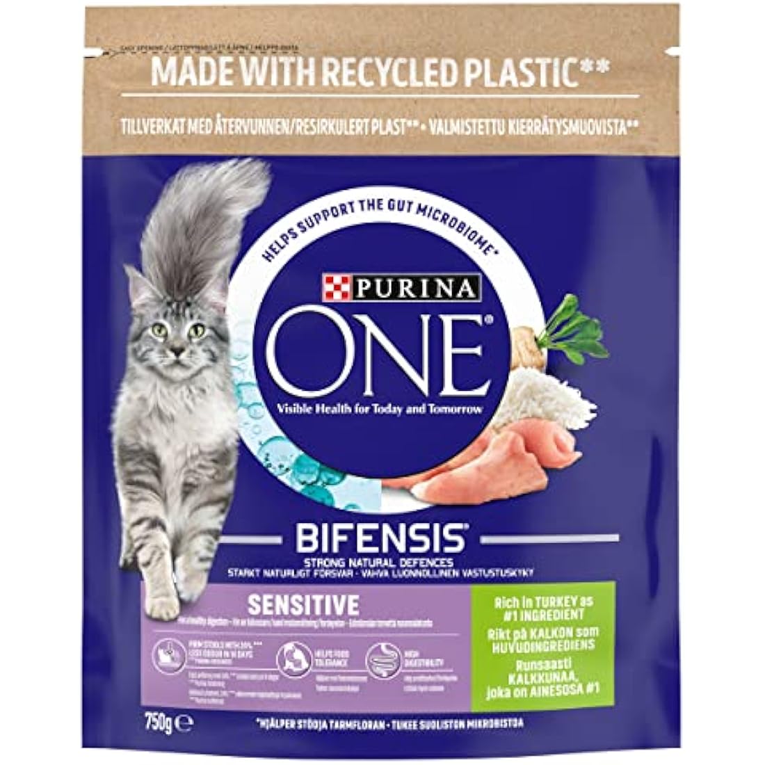 PURINA ONE Sensitive Turkey Dry Cat Food 750g (Pack of 4)