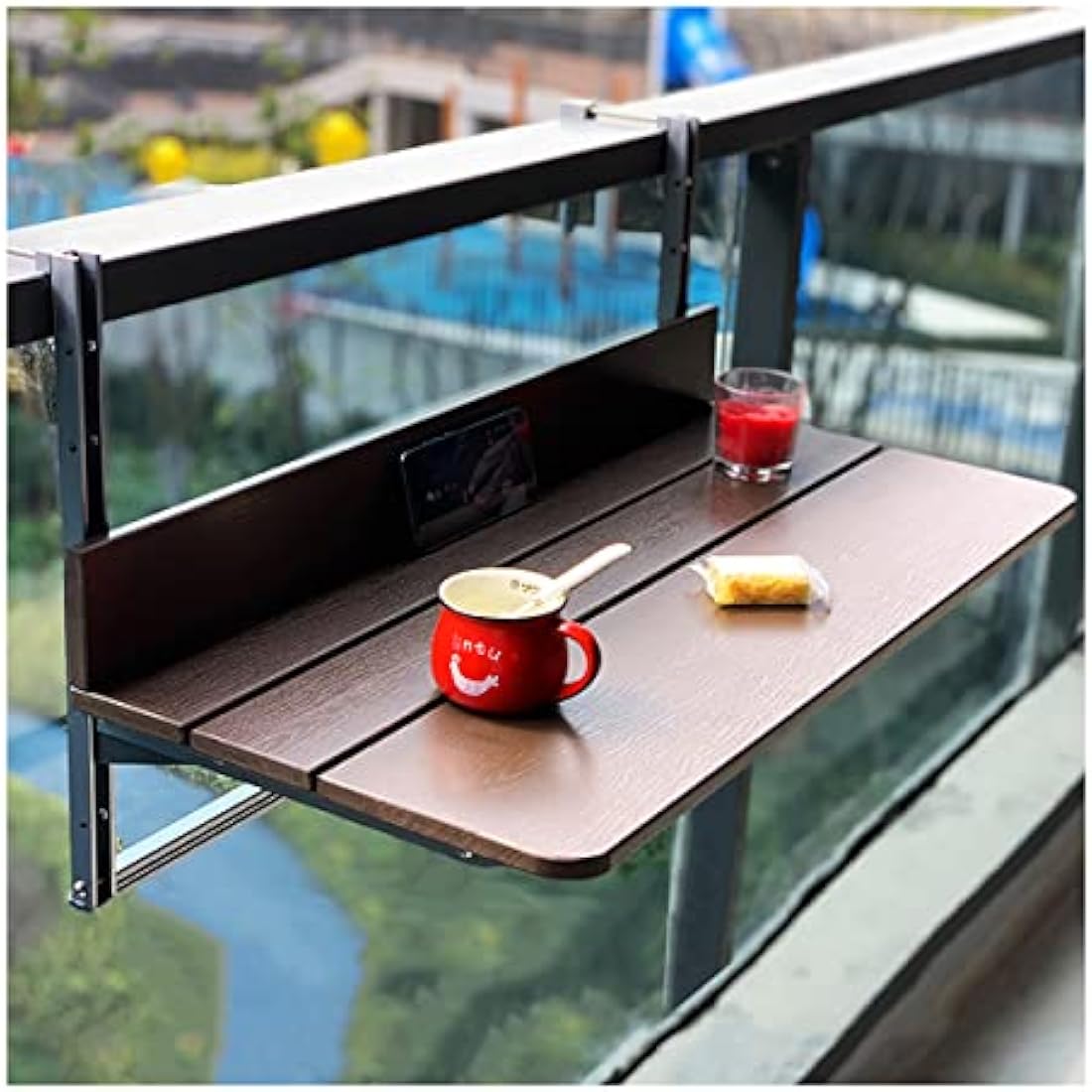 Gdmokle Balcony Hanging Table, Balcony Folding Table, Railing, Hanging Table with 5 Way Height Adjustable, Foldable Balcony Table for Patio Garden, Aluminium Profile Table (60x37 cm/23.6x14.6 inches)