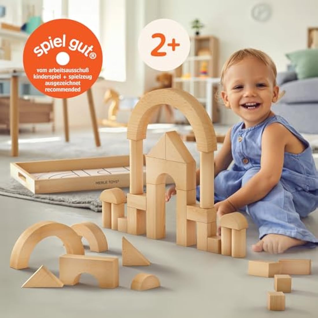 Merle Toys® Premium Wooden Building Blocks for Kids – Large Wooden Blocks for Creative Play, Plain Wooden Blocks for Kids, Rounded Edges for Safe Play, 100% FSC-Certified Wood, Ages 2+, 30-Piece Set