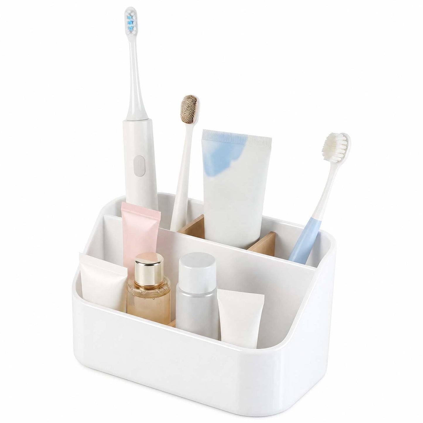 OSDUE Toothbrush Holder for Bathroom,5 Slots Toothbrush Caddy Organiser with Detachable Bamboo Divider