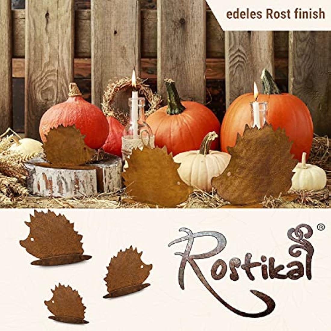 Autumn Hedgehog Family Set of 3 Decorative Patina Metal