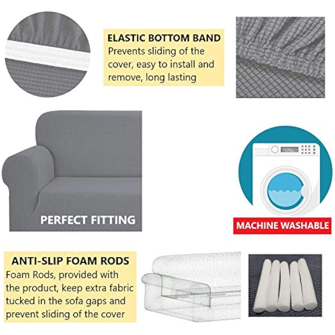 SAMSTEX Stylish Sofa Cover Stretch 1-Piece Sofa Slipcovers High Stretch Sofa Covers 3 Seater Thick Soft Sofa Protector Machine Washable Non Slip Couch Covers (3 Seater, Light Grey)