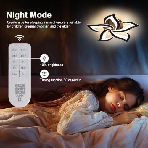 Comely LED Ceiling Light Dimmable, Black Ceiling Lamp with Remote Control, 40W 4700LM 3000K-6500K Dia 60cm, Acrylic Modern Ceiling Light for Bedroom Living Room [Energy Class E]