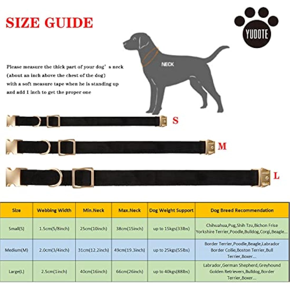 YUDOTE Ultra-soft Dog Collar Natural Cotton Corduroy Made for Medium Dogs with Sensitive Skin,Black