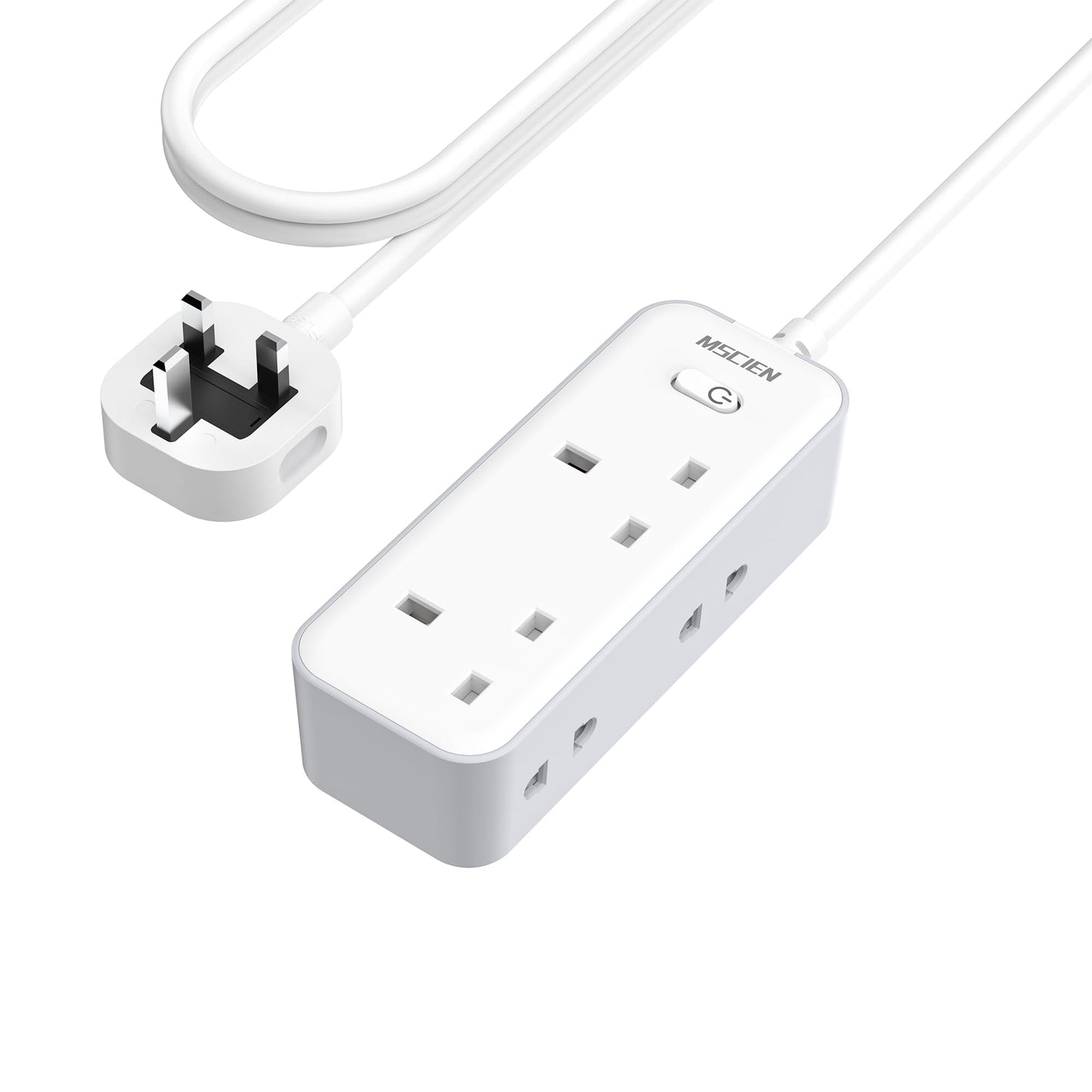 3M Extension Lead with 3 USB Slots, Mscien Shaver Plug Adaptor UK with 13A Fuse, 2 Way Extension Cable, Extension Cord 3 Metre with Wall Mountable for