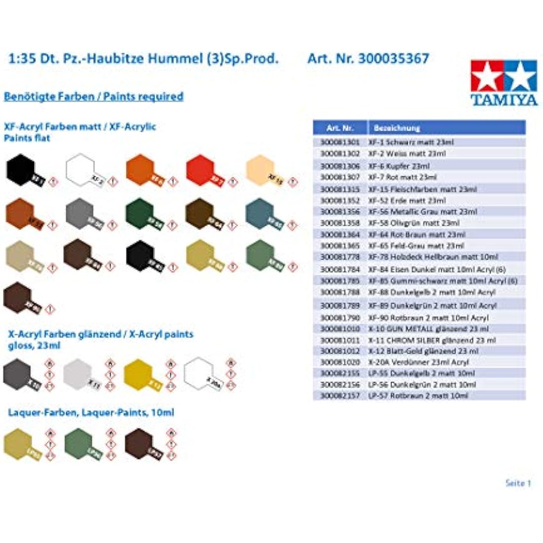 TAMIYA 35367 – 1:35 German Tank Howitzer Hummel (3) Sp.Prod., Model Building, Plastic Kit, Crafts, Hobby, Gluing, Plastic Kit, Ochre