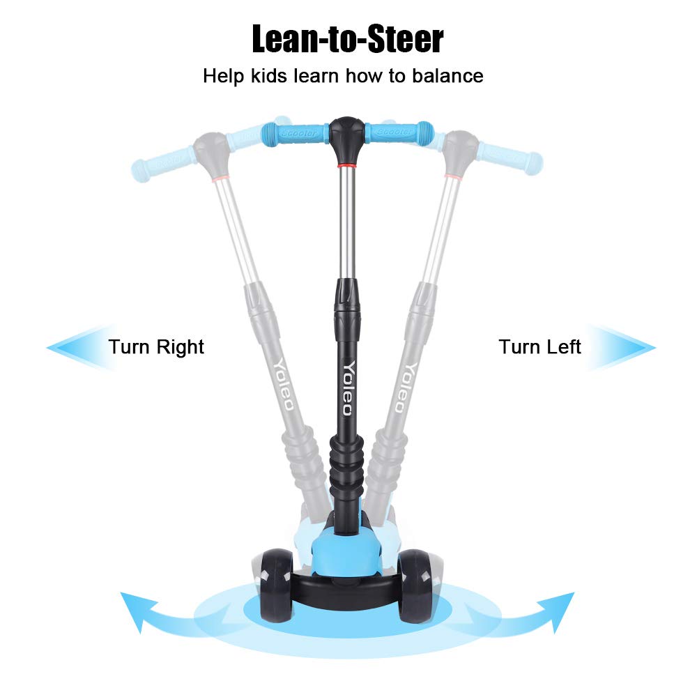 YOLEO Kids Three Wheel Kick Scooter with Removable Seat, LED Flashing Wheels, Height Adjustable, 3-in-1 Lightweight Children's Scooter Boys and Girls