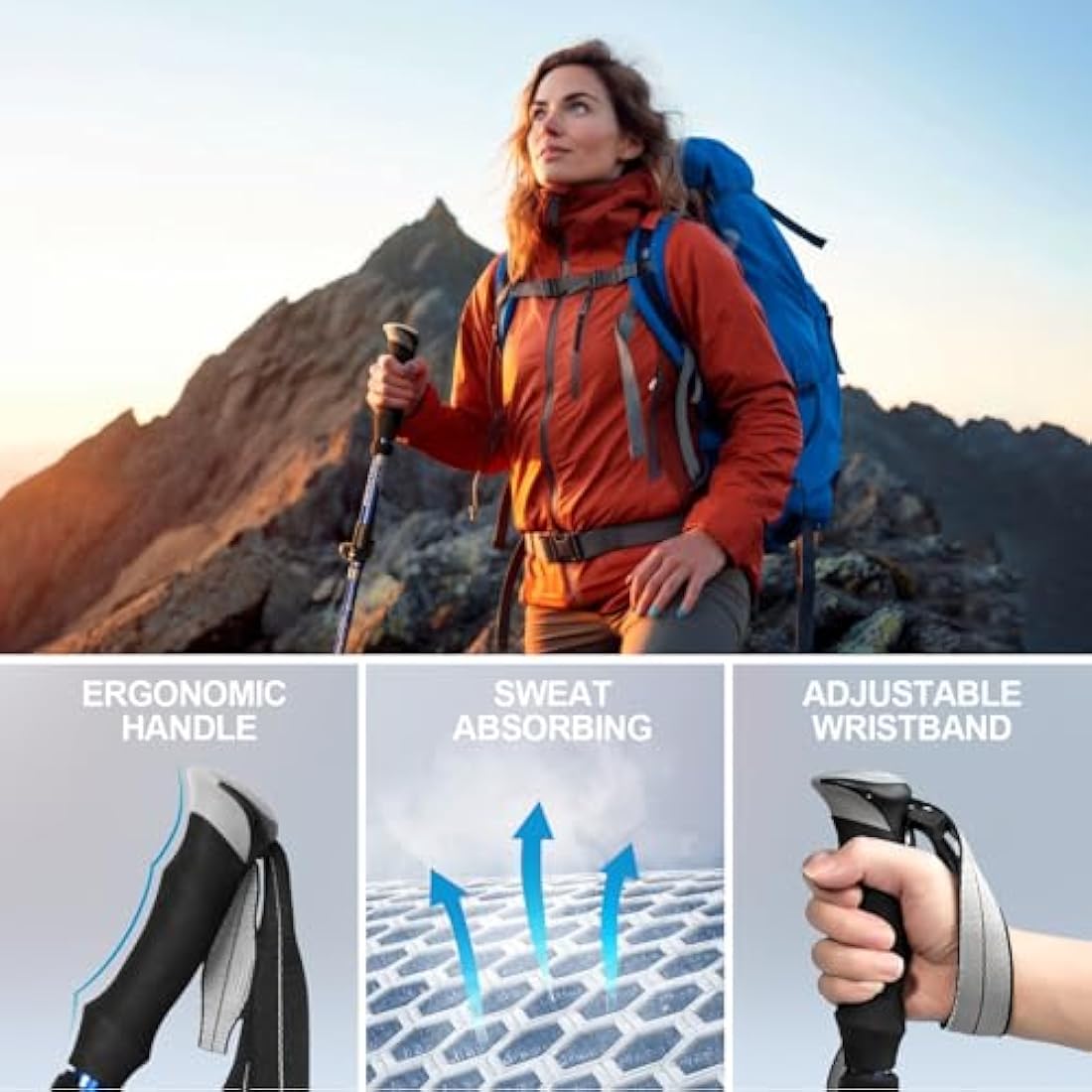 COVACURE Walking Poles - 2 Pack Lightweight Collapsible Walking Sticks for Hiking, Camping & Backpacking- 7075 Aluminum Foam Grip & Padded Strap