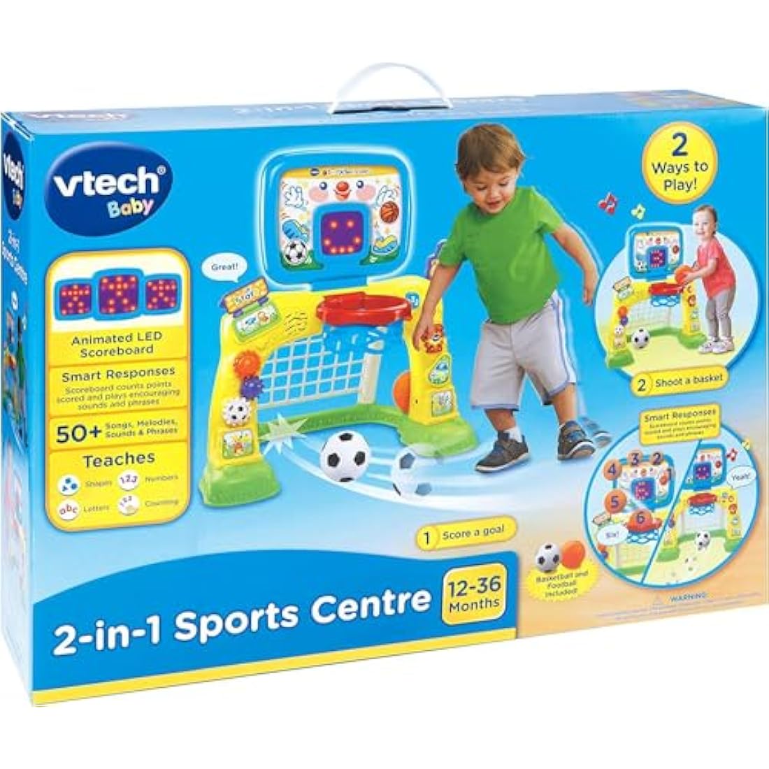 VTech 3-in-1 Sports Centre, Baby Interactive Toy with Colours and Sounds, Learning with Role-Play, Suitable for Baby Boys & Girls from 12 to 36 Months (Yellow/Blue), English Version