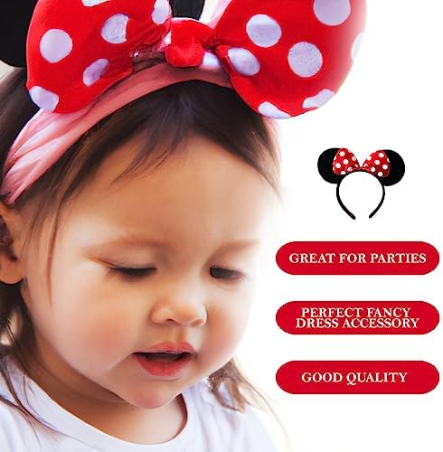 Black With Red Bow & White Polka Dot Minnie Mouse Disney Fancy Dress Ears Head Band