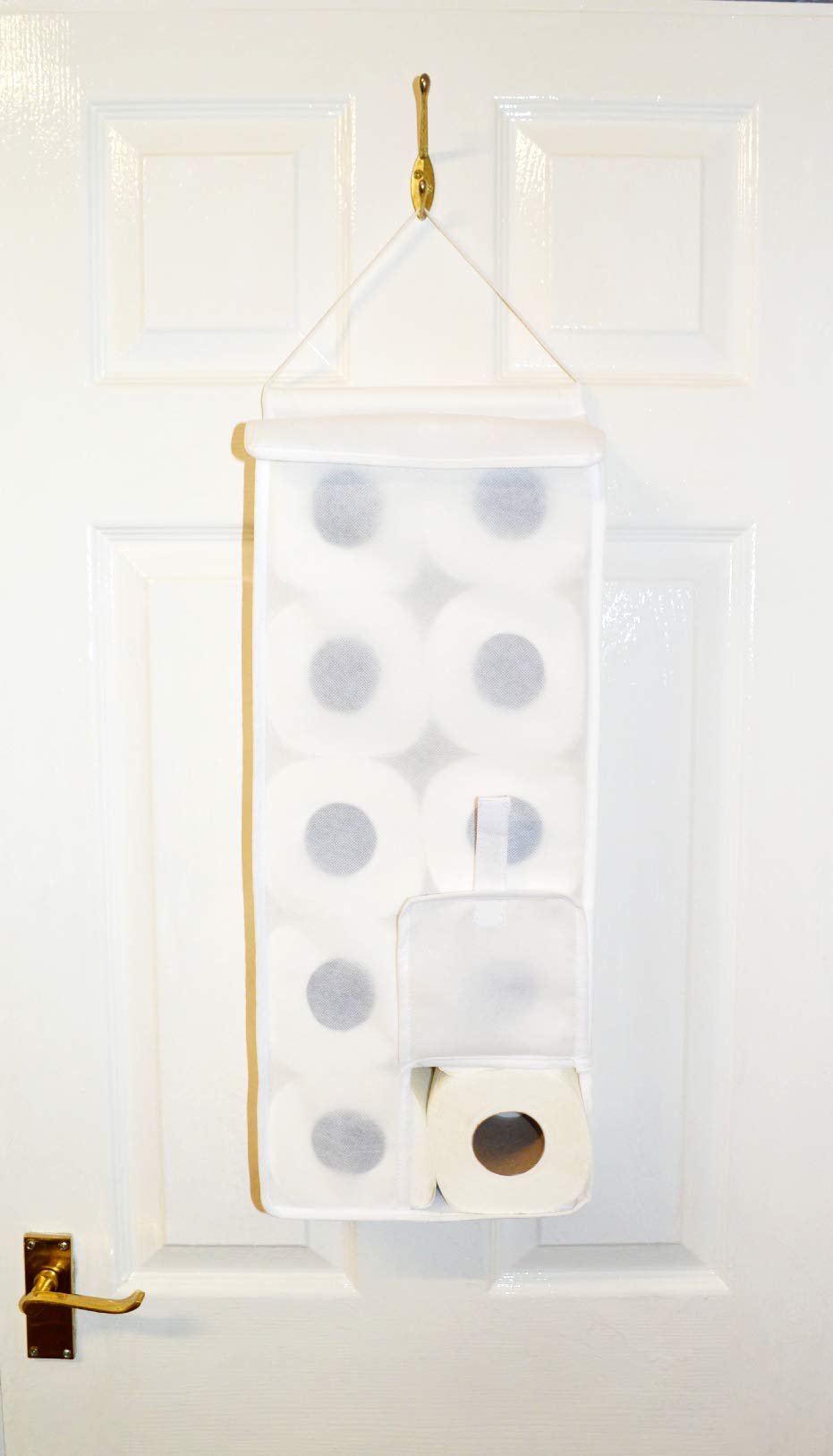 Hanging Toilet Roll Holder Organiser Storage bathroom fabric storage dispenser white made in the UK