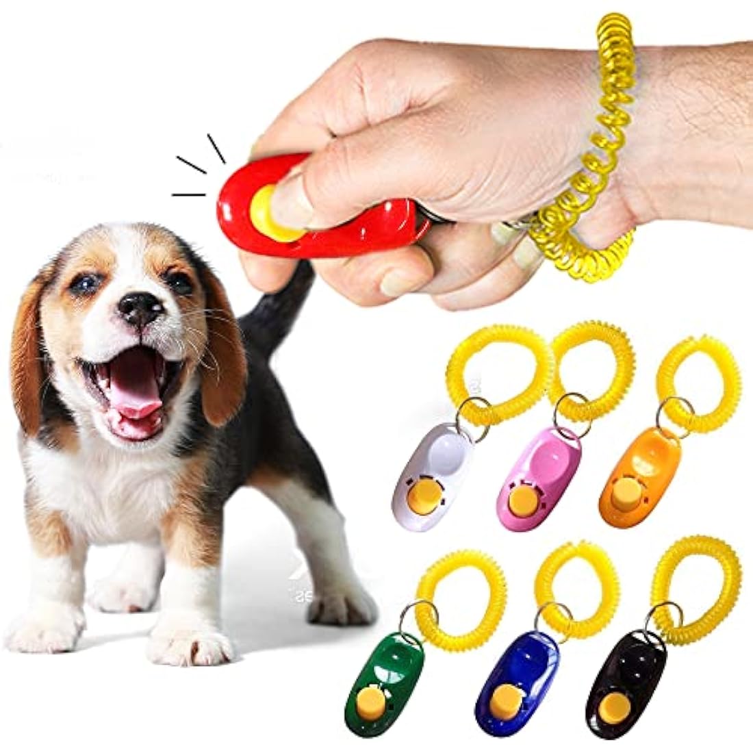 SunGrow Dog Clickers with Wrist Bands, 2 Inches, Colorful and Practical Set of Simple, Convenient and Effective Training Tools for Puppy or Cat, 7 Pack