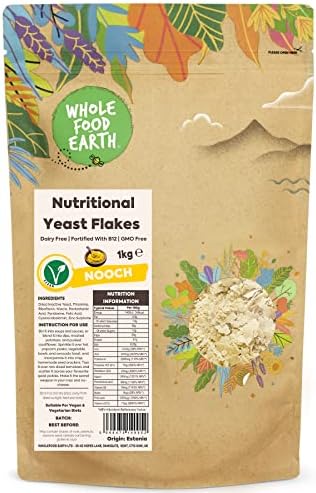 Wholefood Earth - Nutritional Yeast Flakes, 1 kg - with B12, Dairy Free, GMO Free, Vegan