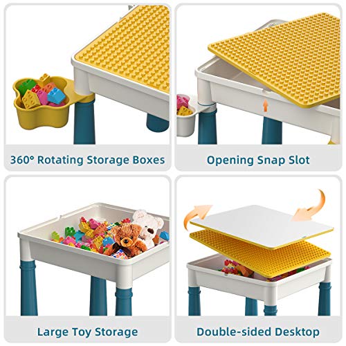 burgkidz Kids Building Blocks Table and Chair Set, Multi-Activity Table with 1 Chair and 130 Pieces Large Building Blocks, Creativity Bricks