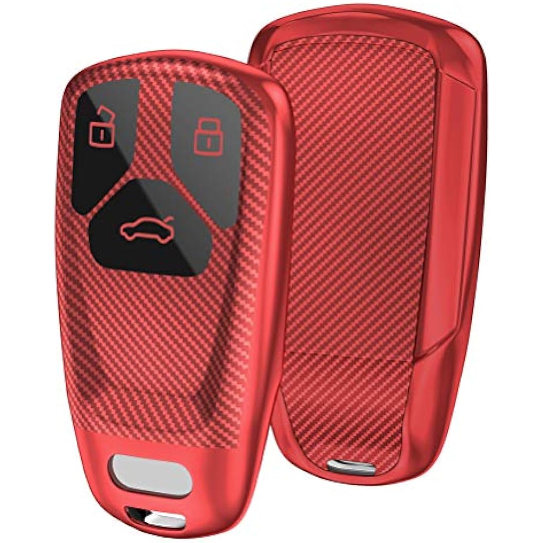 OATSBASF Car Key Cover Compatible with Audi A4L A6L A8 Q5 Q7 TTS TT Silicone TPU 3 Buttons Key Box Shell (Red-Stripe)