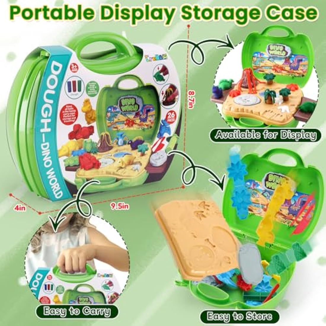 Dear Deer Kids Play Color Dough Dinosaur Play Set 26 Pcs Pretend Play Toy Kit with Dough and Moulds in a Portable Case