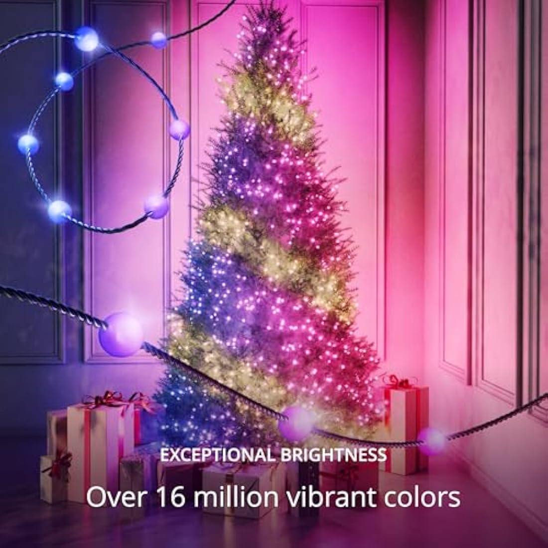 Twinkly Strings USB-C Pearls 200 LED, Pearl Shaped LED Light String, Christmas Lights, RGB Multicolor LED Lights, Mappable LEDs, Compatible with Alexa, Google Home, USB-C Power, Green Wire, 12m