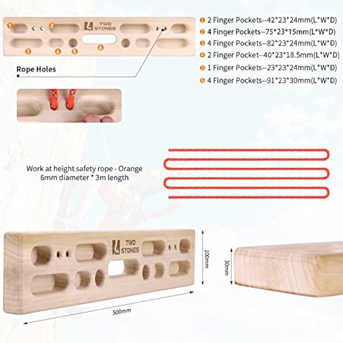 Compact Portable Fingerboard as Rock Climbing Training Boards with Edges and Pockets, Portable Climbing Hangboard as Rock Climbing Finger Strengthener Training Indoor and Outdoor (CJ-HB2055)