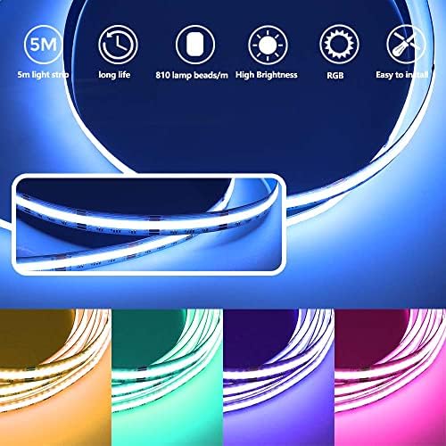 Arotelicht COB LED Strip RGB 5m 12V COB LED Tape Dimmable Fairy Lights High Density 810LEDs/M IP20 for Bedroom Kitchen Home Interior Decoration