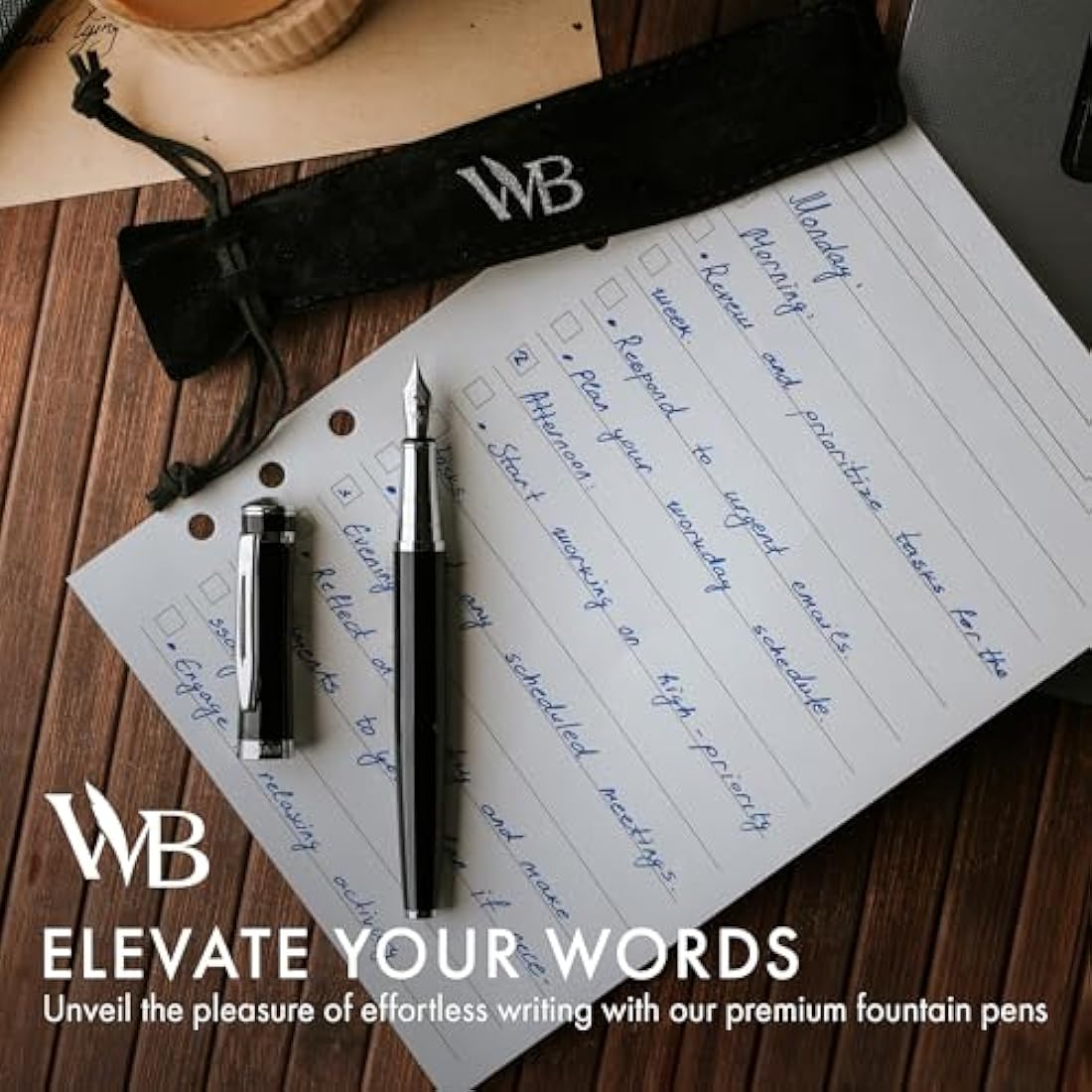 Wordsworth & Black Fountain Pen Set, Extra Fine Nib, Includes 24 Pack Ink Cartridges, Ink Refill Converter & Gift Pouch, Chrome Finish, Calligraphy, [Black Chrome], Perfect for Men & Women