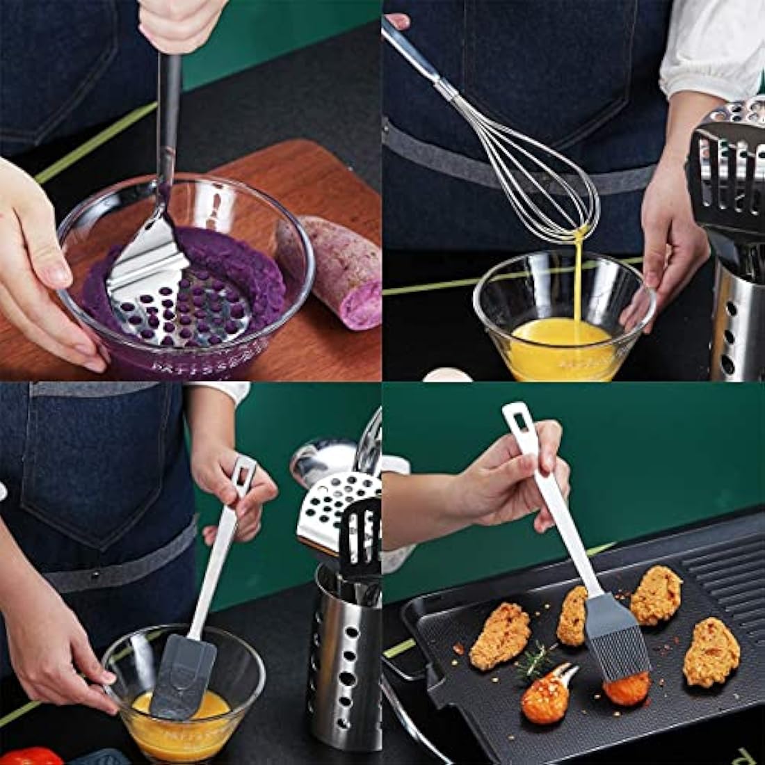 Berglander Stainless Steel Cooking Utensils Set, 13 Pieces Kitchen Utensils Set, Kitchen Tools Set with Utensil Holder Non-Stick and Heat Resistant,Dishwasher Safe, Easy to Clean (13 Packs)