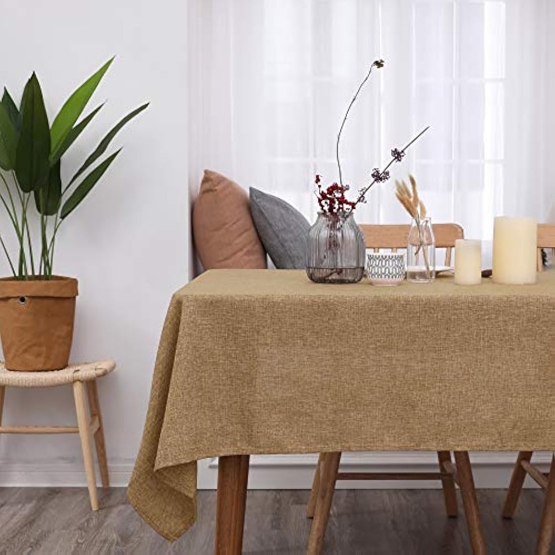 Deconovo Garden Table Cover Rectangular Water Resistant Tablecloth for Party 51x87in(130x220cm) Golden Brown