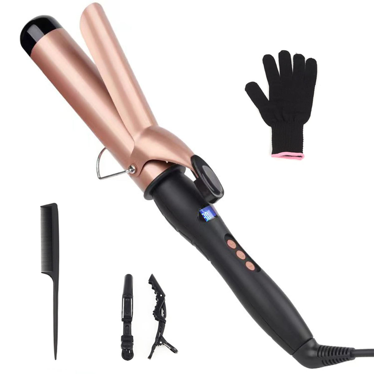 Curling Wand Curling Tongs, 38mm Large Barrel Curling Iron with Adjustable Temperature, Professional Hair Curler with Glove, Dual Voltage, for Long &