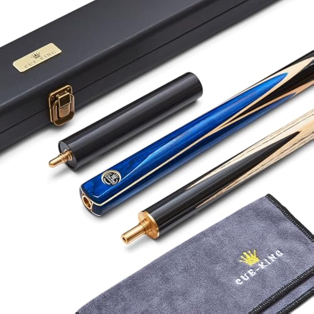 Cue-King Pro Series 001 Snooker Cue, Pool Cue, Handmade 57" 19oz 3/4 Jointed with Case Blue Cue with Protective Hardcase, Extension and Microfibre Cue Towel, Snooker Cues, Pool Cues, Snooker Cue Case