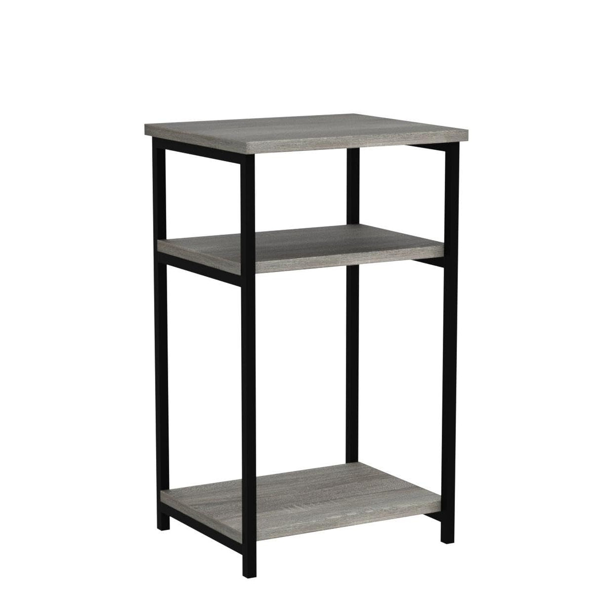 Furinno JUST Side Table Set of 2, 3-Tier Metal Frame End Table with Open Shelf, Night Stand, Bedside Table, for Living Room, Bedroom, French Oak
