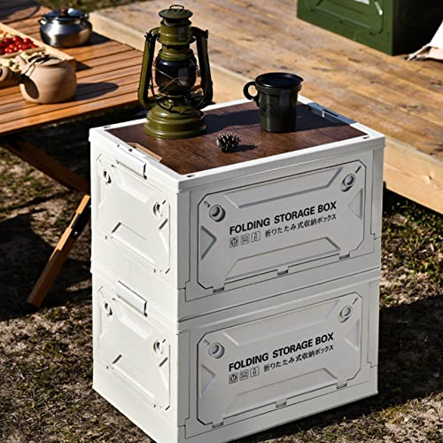 Qcwwy Foldable Camping Storage Box, Collapsible Storage Box, Strong Carrying Capacity, 50L, Large Capacity, Stackable Nicely for Picnic (Gray White)