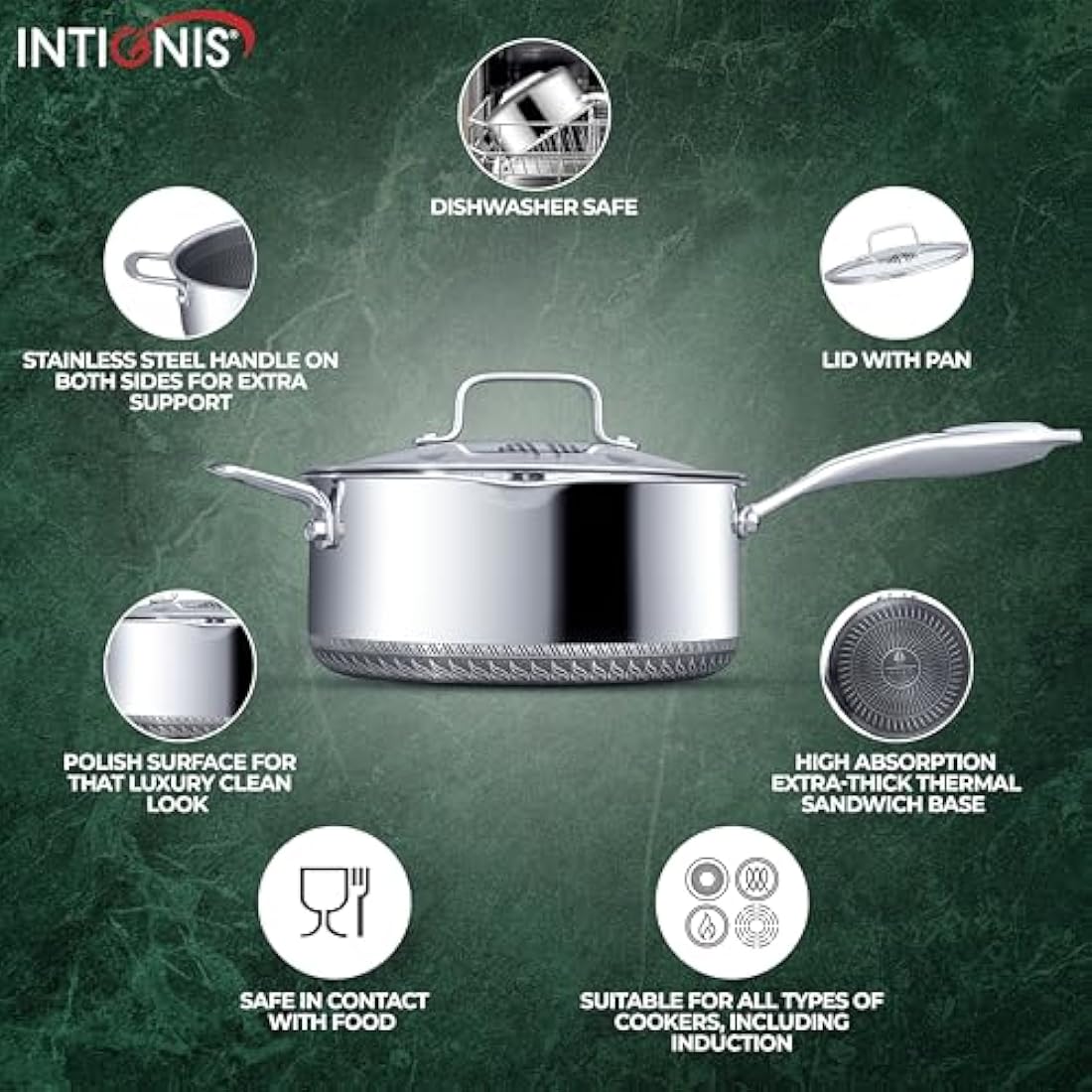 Saucepot with lid 24cm/4L | Non-stick Sauce Pan for Induction, Gas, Electric Hobs |Cooking Pot with Pour Spout |Stay Cool Twin Handle | Anti Scratch |Oven Safe | Honey Comb German Engineering | Chemic