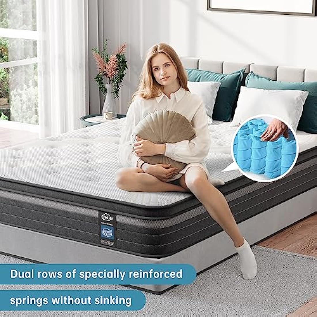 TeQsli Gel Individually Pocket Sprung Single Mattress 3FT with Breathable Soft Fabric, 10 Inch Hybrid Mattress Single for Pressure & Back Pain Relief, Medium Firm Mattress in a Box-90x190x25cm