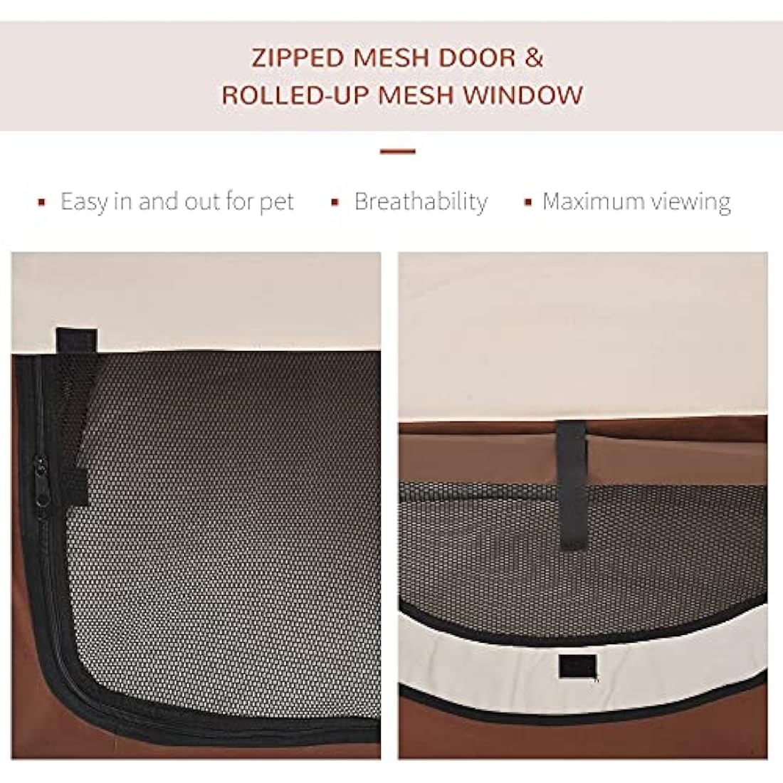 Pawhut Folding Fabric Soft Pet Crate Dog Cat Travel Carrier Cage Kennel House Brown 46L x 36W x 41H cm