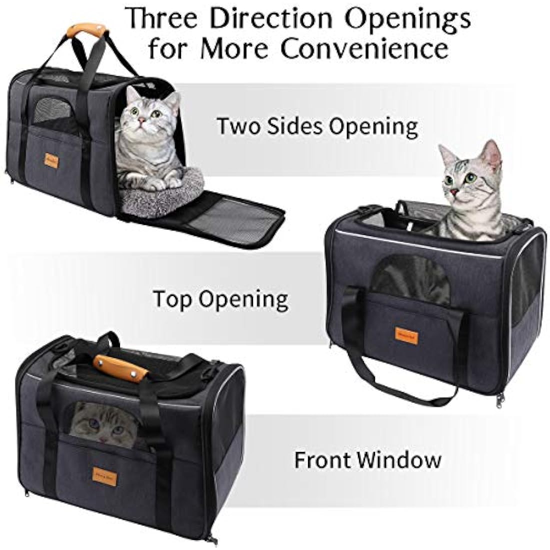 Morpilot Cat Carrier, Airline Approved Pet Carrier, Portable Dog Bag, Breathable Small Travel Cage with Adjustable Shoulder Strap and Bowl, Grey