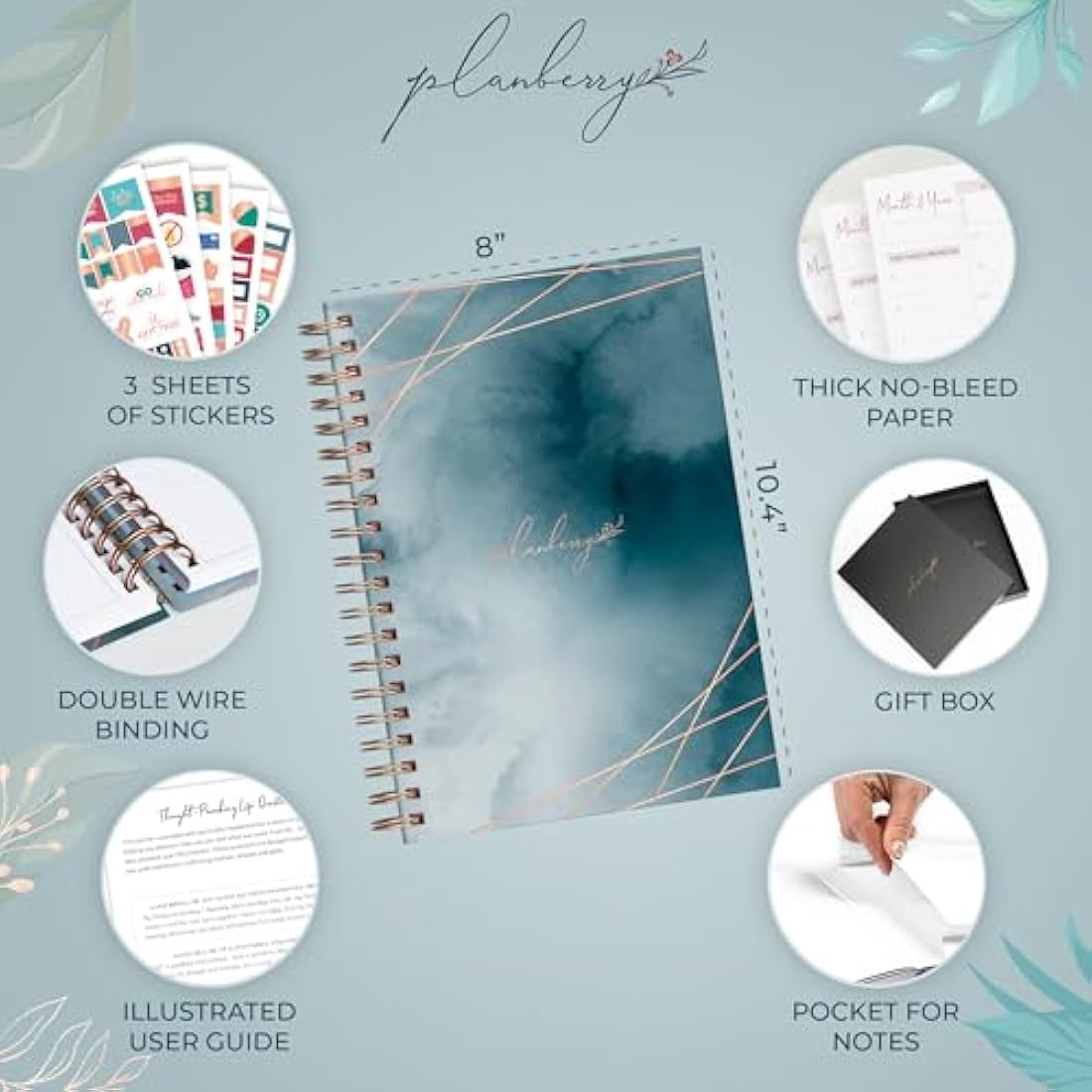 PLANBERRY Large Hourly Schedule Planner Premium – Undated Hourly Schedule & Budget Organizer for Time Management – Productivity Journal with Habit Tracker – 20 x 27cm Hardcover (Ocean Depths)