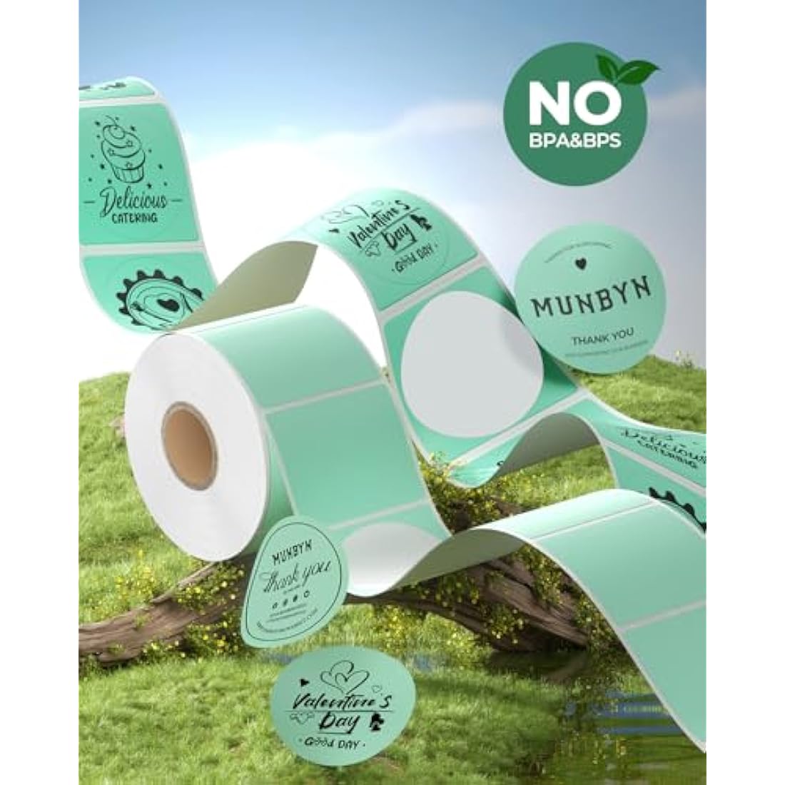 MUNBYN 50x50mm Green Circle Thermal Sticker Labels, Self-Adhesive Round Direct Thermal Labels, Multi-Purpose Roll Sticker for DIY Logo Design, QR Code, Name Tag, Inventory-750 Sheet/1 Roll