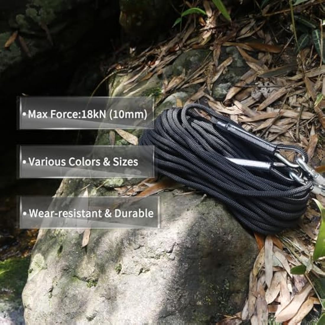 NewDoar 18KN Static Climbing Rope 10mm Accessory Cord Equipment 33FT(10M) 66FT(20M) 98FT(30M) 165FT(50M) Escape Rope with 2 Carabiners for Ice Climbing Fire Rescue Rope Safety Rope