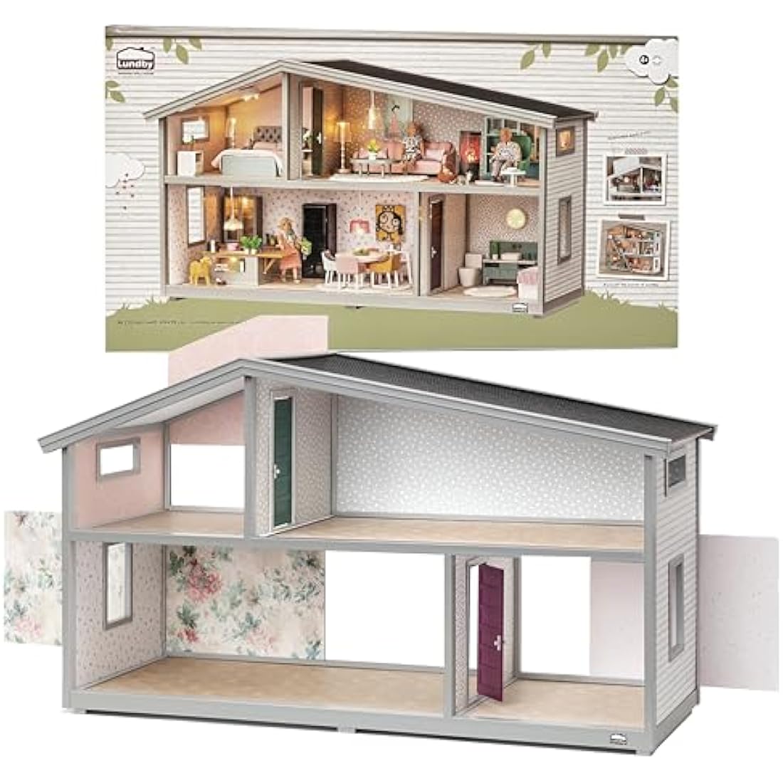 Lundby Dolls House – Expandable Doll House for Boys and Girls – Kids 2 Storey Dollhouse with 4 Rooms, Windows and Colorful Openable Doors