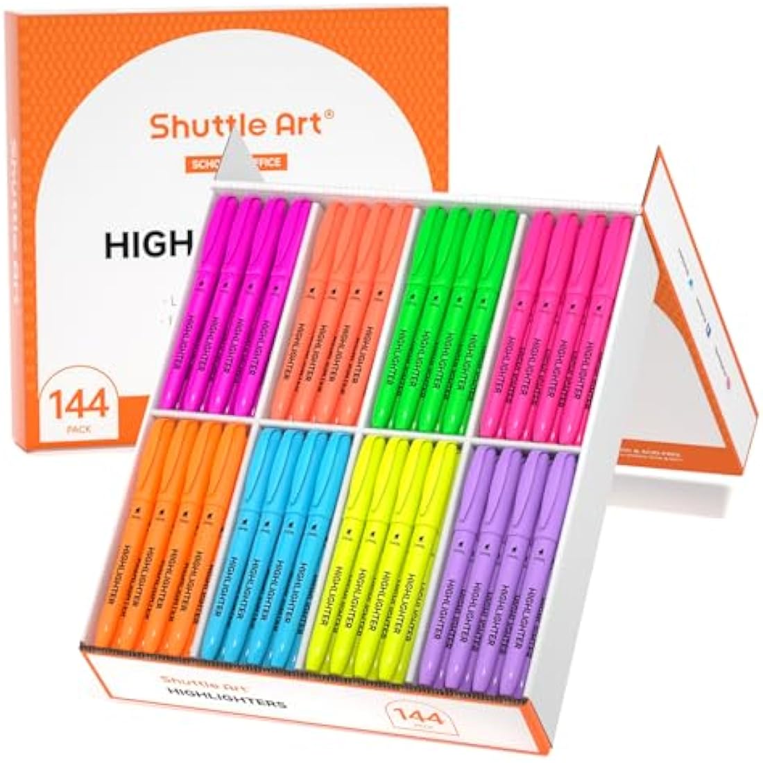 Shuttle Art 144 Pack Highlighters, Highlighters Assorted Colours, 8 Colours Chisel Tip Dry-Quickly Non-Toxic Highlighter Markers Pens for Adults Kids Highlighting in the Home School Office