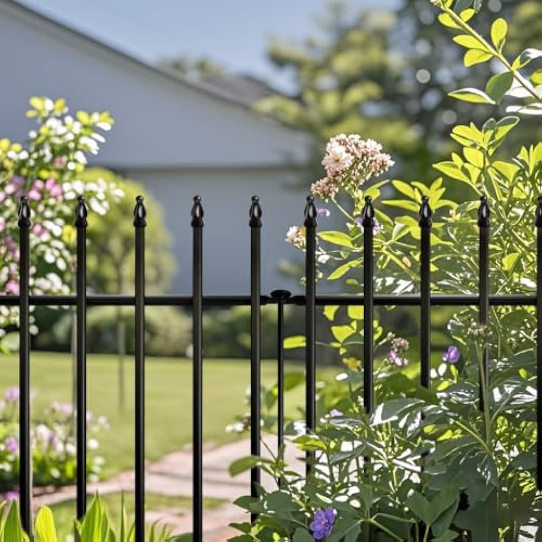 Thealyn Metal Garden Fence Decorative Fence 91cm High x 71cm Wide (5 Panels, Total Length 3.5m) No Dig Border Dog Landscape Fencing for Flower Bed, Yard, Animal Barrier, Black