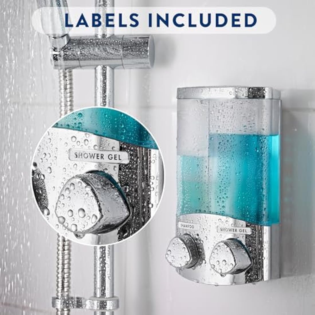 Croydex Wall Mounted Soap Dispenser - Eliminates Shower Clutter, Easy to Refill and Has a Pre-Measured Pump for Your Shower Gel, Shampoo and Conditioner, Mount On Corner or Flat Wall (Chrome, 3x450ml)