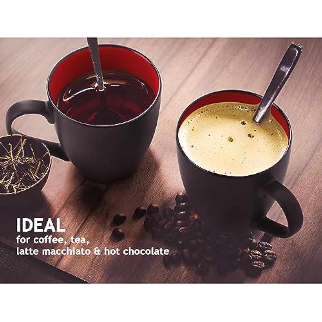 MIAMIO - 6 x 350 ml Stoneware Coffee Mug/Cup Set - Le Papillon Collection (Red)