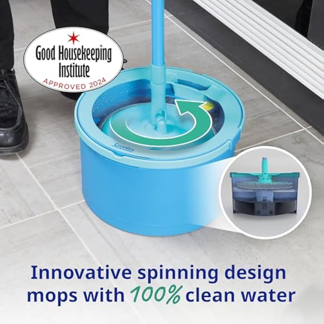 Spontex Aqua Revolution System X'tra Floor Mop and Bucket Set with Free Refill | Separates Clean & Dirty Water | Cleans Laminate, Wood & Tile Flooring | Flat Spin Mop with Microfibre Refills