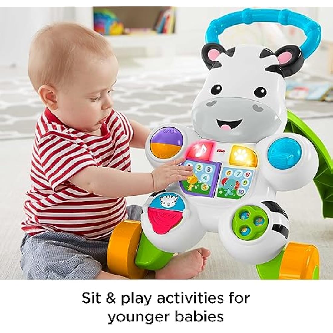 Fisher-Price Learn with Me Zebra Walker | First Steps Baby Walker Push Along Toy with Lights, Music, Baby Girl and Baby Boy Toys | Hands-On Toddler Baby Push Along Walker | UK English Version, GXC31